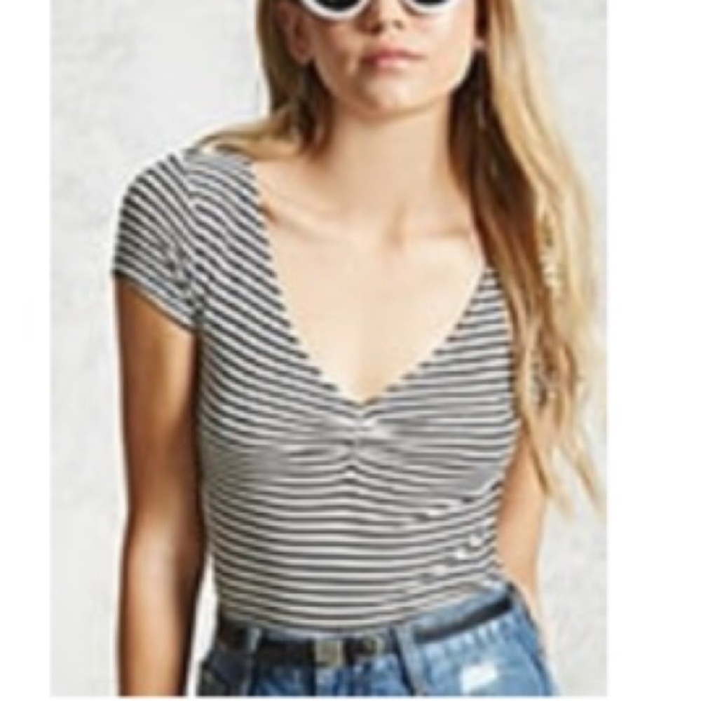 Cream & Black Striped Crop Top